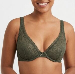 NWOT Aerie Olive Green Unlined Lace Plunge Underwire Bra